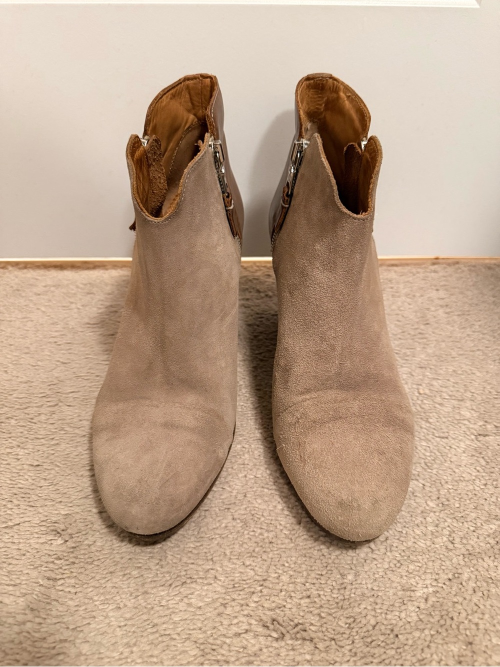 Rag & Bone Cognac Taupe Suede & Brown Leather Ankle Booties | Size 9.5 / IT 39.5